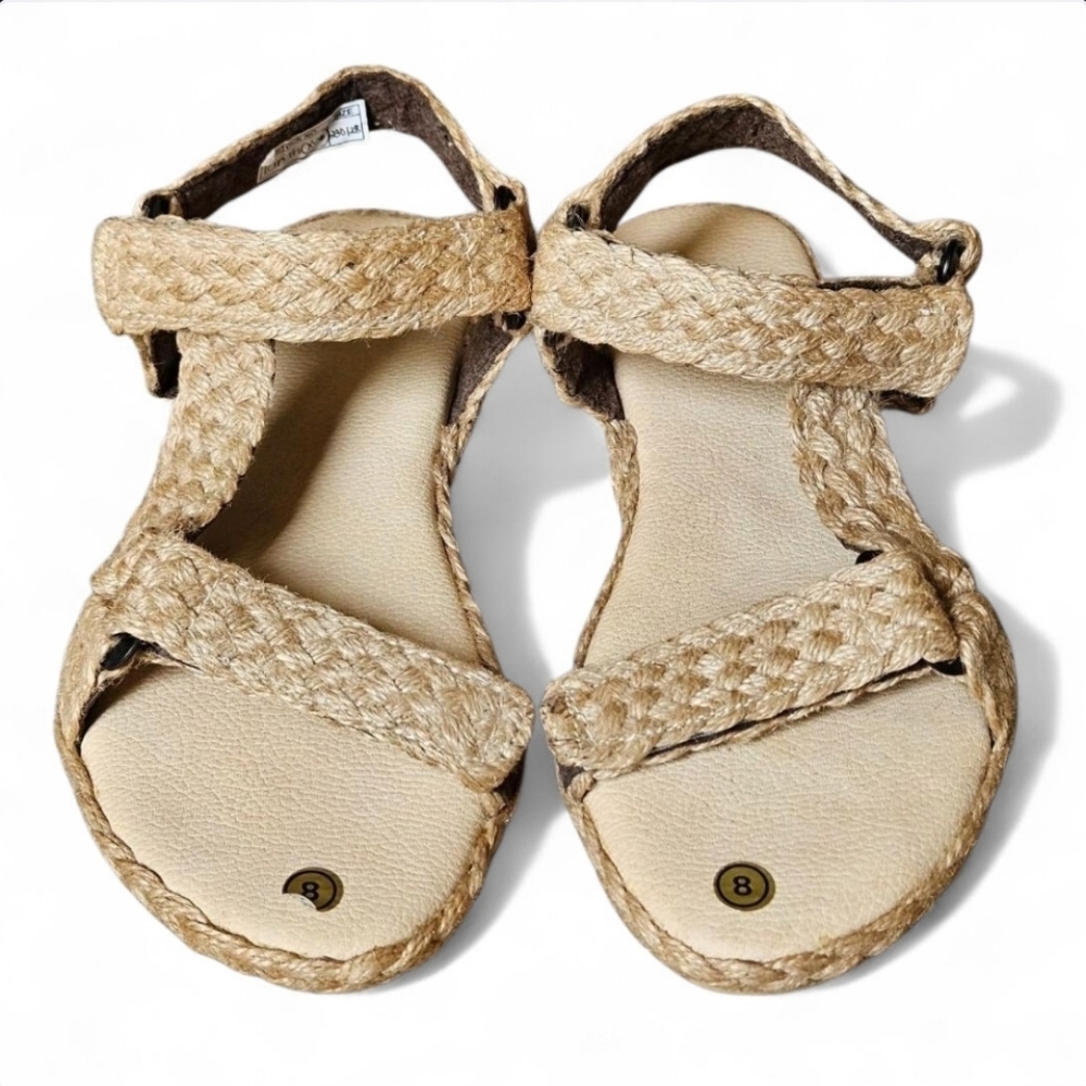 Womens Khaki Summer Sandals, Braided Beach Flat Sandals with Ankle Straps- 8